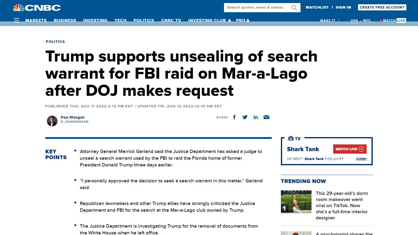 Trump search warrant: DOJ, former president ask for unsealing of FBI ...